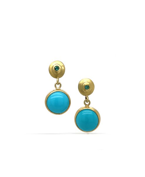 Kapoor Drop Earrings with Turquoise and Tourmaline in 18K Green Gold