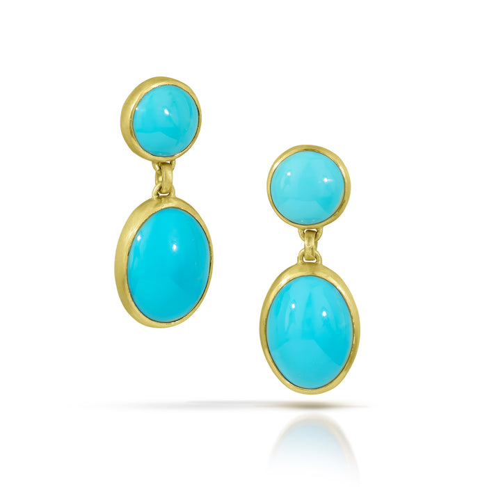 Turquoise Double Drop Earrings in 18K and 14K Green Gold