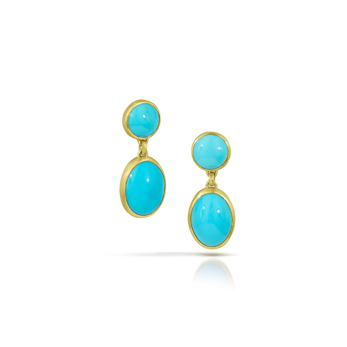 Turquoise Double Drop Earrings in 18K and 14K Green Gold