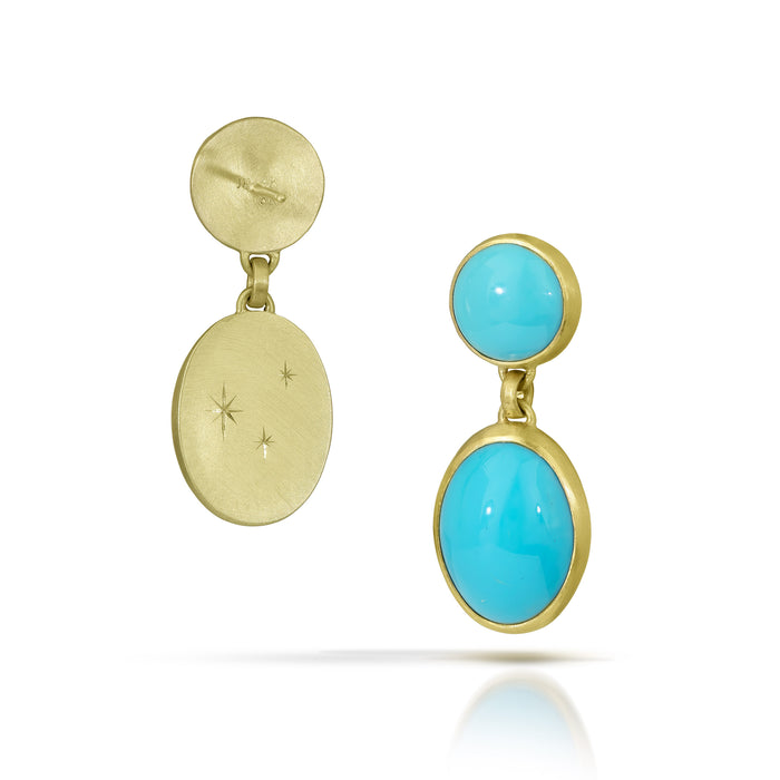 Turquoise Double Drop Earrings in 18K and 14K Green Gold