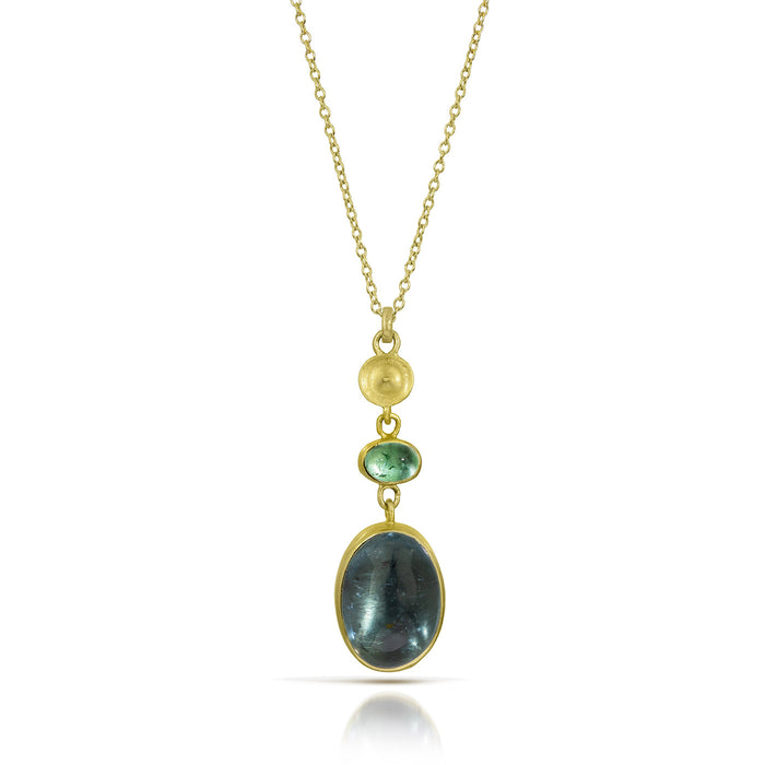 Tourmaline Double Drop Temple Necklace in 18K and 14K Green Gold