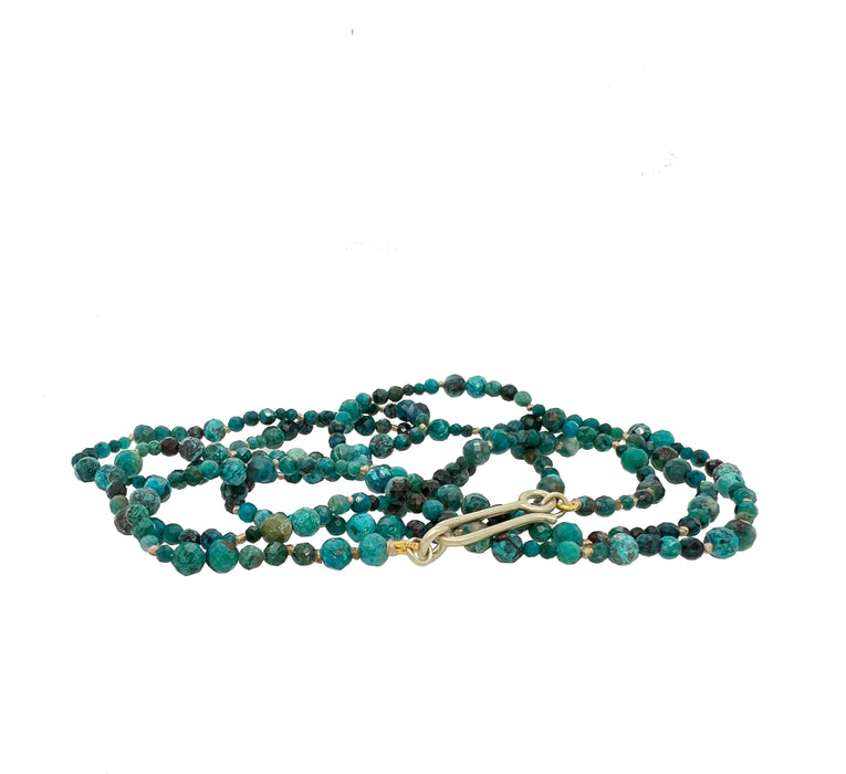 Chrysocolla, Malachite and Azurite Mix Faceted Beads with 14K Green Gold