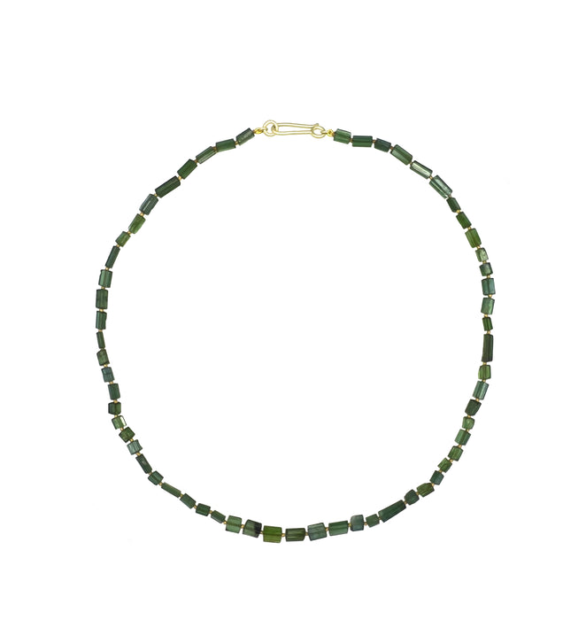 Tourmaline Green Crystal Necklace with 14K Green Gold Clasp