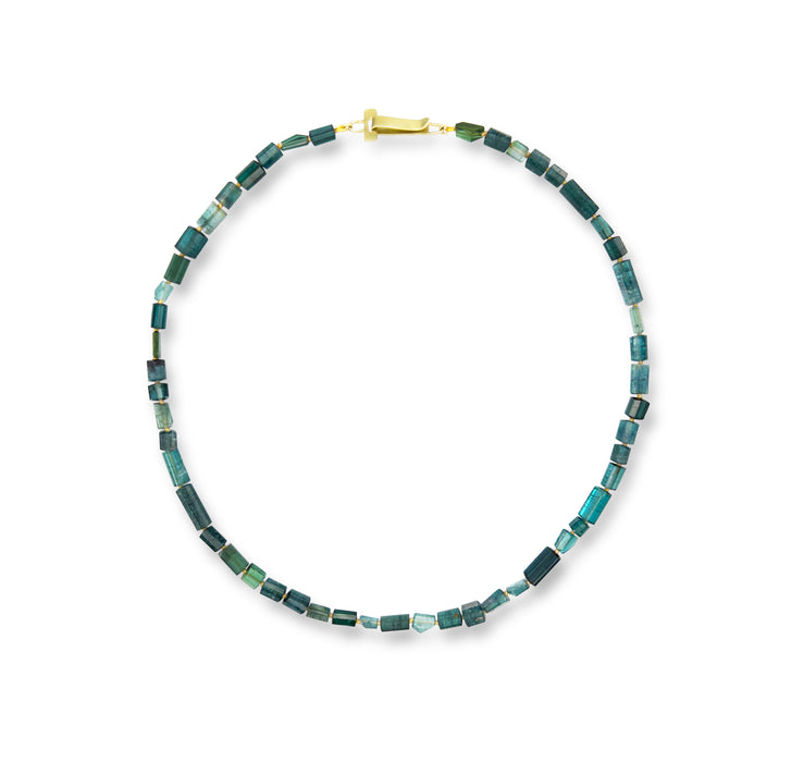 Indicolite Tourmaline Crystal and Faceted Stone Necklace