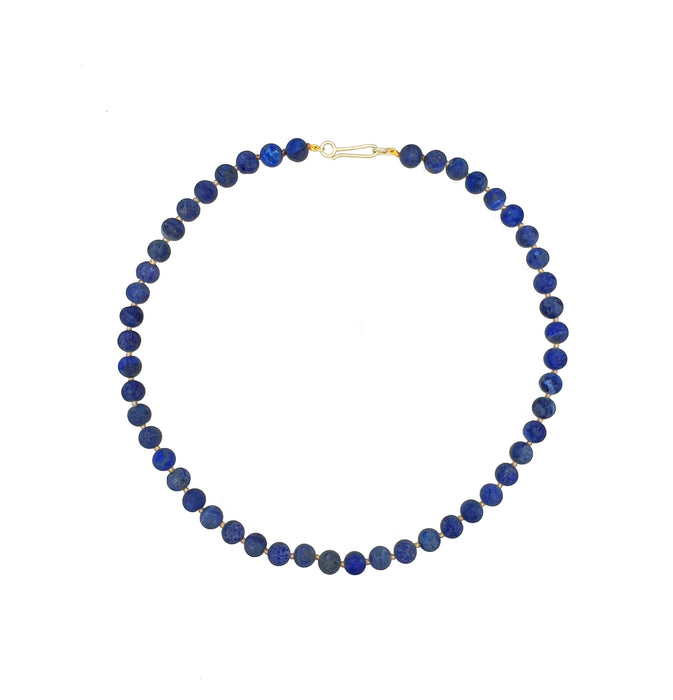 Lapis Lazuli Matte Round Beads with 14K Green Gold Clasp