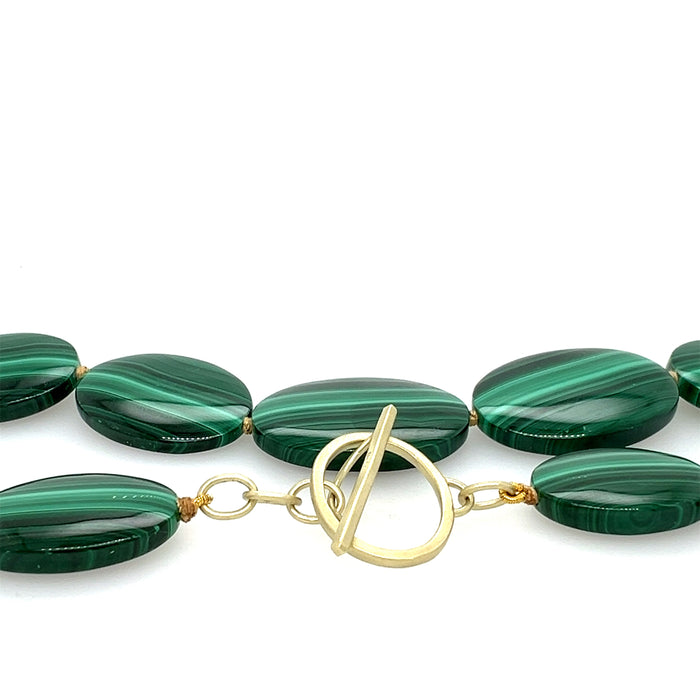 Malachite Oval Graduated Flat Beads with 14K Green Gold Clasp