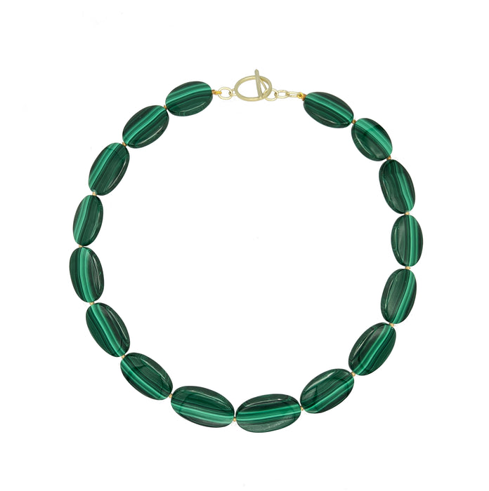 Malachite Oval Graduated Flat Beads with 14K Green Gold Clasp