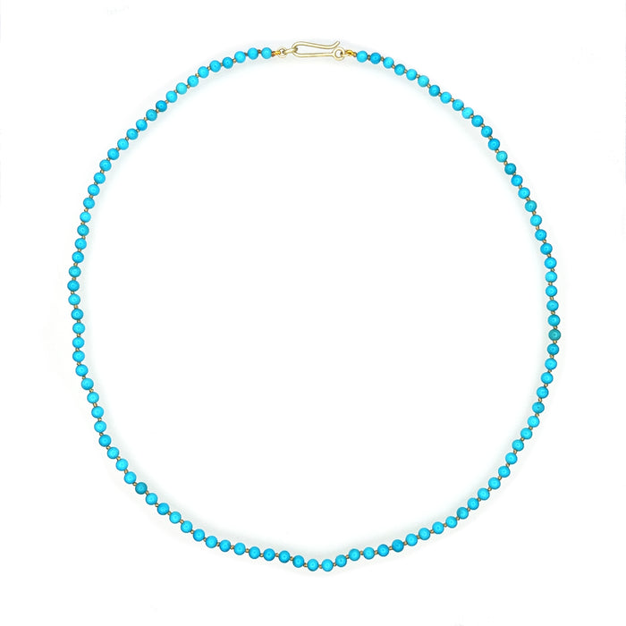 Turquoise Round Bead Necklace with 14K Green Gold Clasp