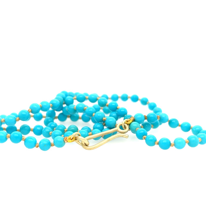 Turquoise Round Bead Necklace with 14K Green Gold Clasp