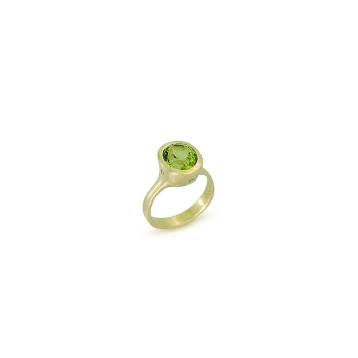 Amphora II Ring with Vivid Green Tourmaline and Fancy Yellow Diamonds in 14K Green Gold