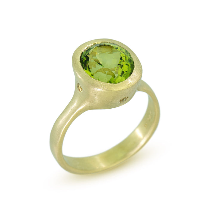 Amphora II Ring with Vivid Green Tourmaline and Fancy Yellow Diamonds in 14K Green Gold