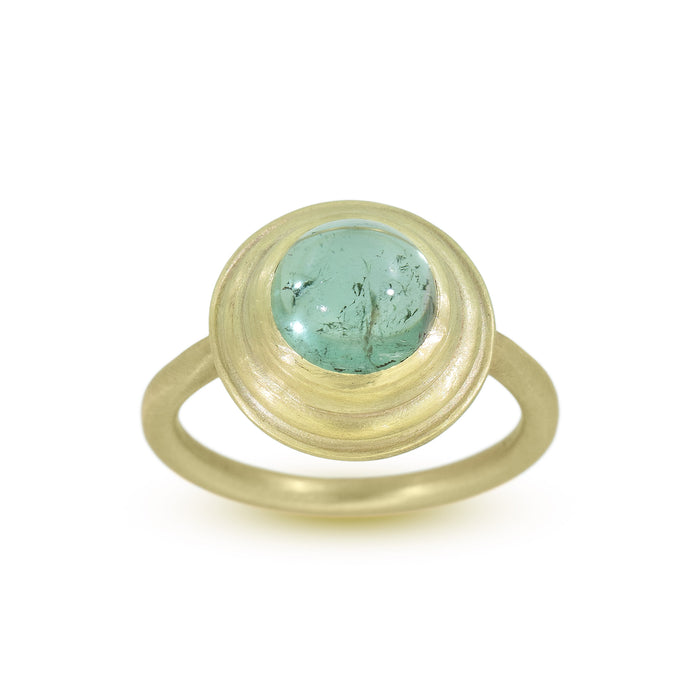 Saturn Ring with Green Tourmaline in 14K Green Gold