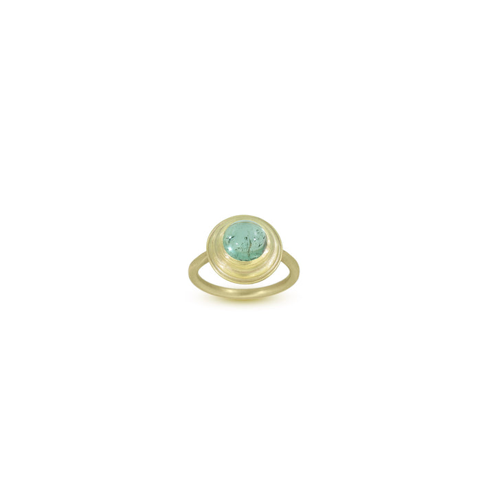 Saturn Ring with Green Tourmaline in 14K Green Gold