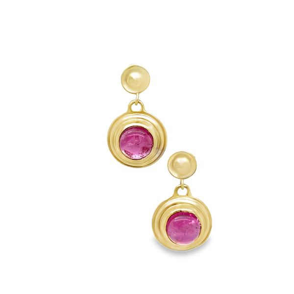 Saturn Earrings with Pink Tourmaline in 14K Green Gold